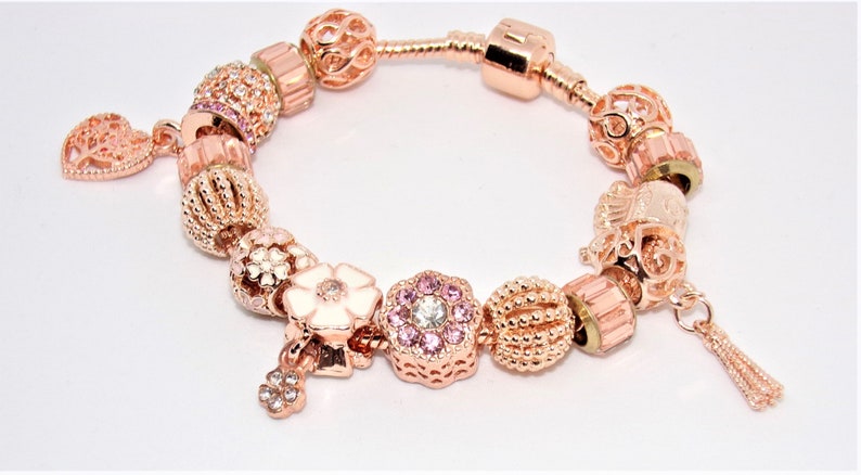 Bracelet with Pandora-style rose gold charms image 6