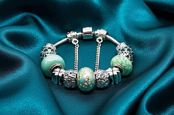Pandora-style Bracelet With Silver and Celadon Green Charms - Etsy