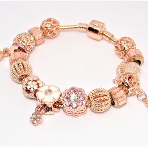 Bracelet with Pandora-style rose gold charms image 2