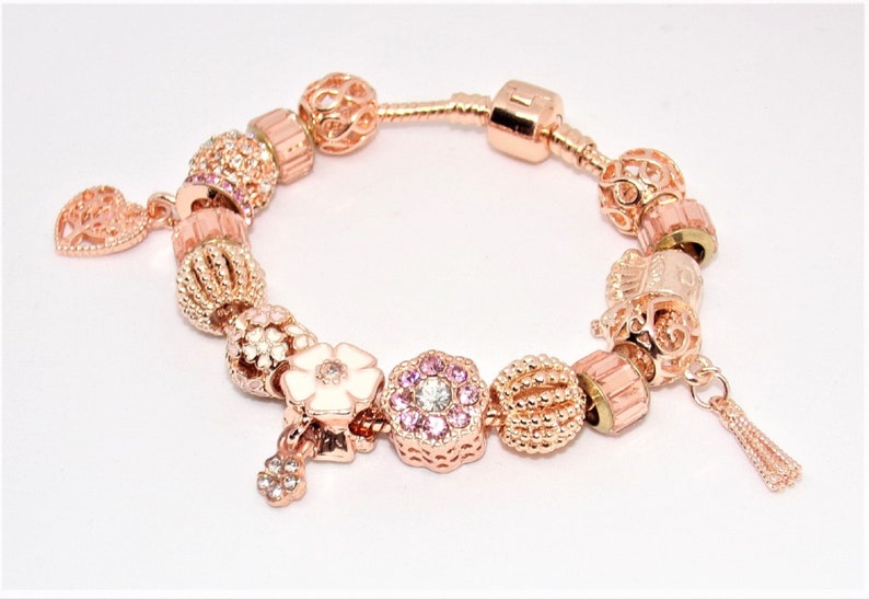 Bracelet with Pandora-style rose gold charms image 2