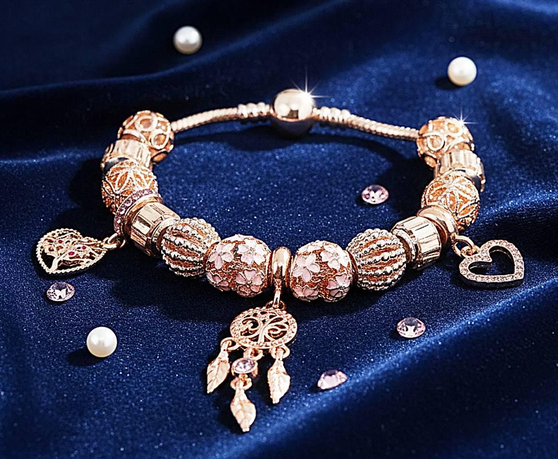 PANDORA BRACELET - ROSE GOLD Pandora Bracelet With Rose Gold and Pink Themed Charms - Etsy main image 3