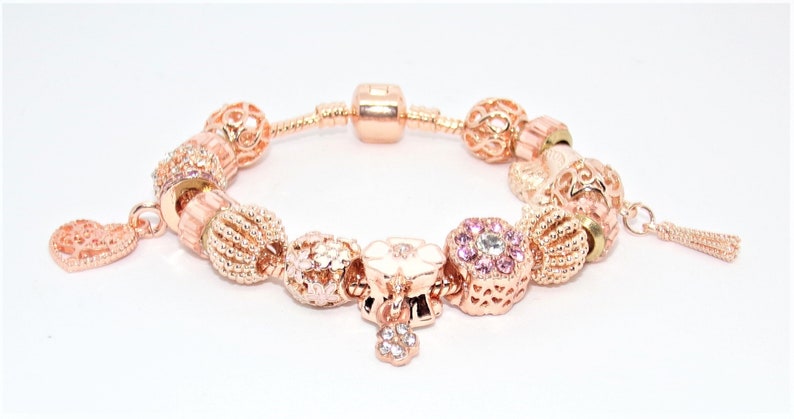 Bracelet with Pandora-style rose gold charms image 4