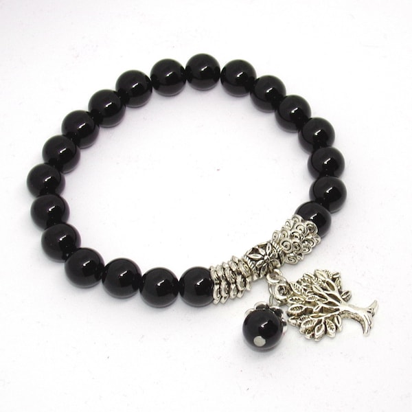 Bracelet perles noire et "arbre de vie"