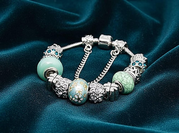 Pandora-style Bracelet With Silver and Celadon Green Charms - Etsy