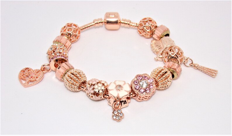 Bracelet with Pandora-style rose gold charms image 5