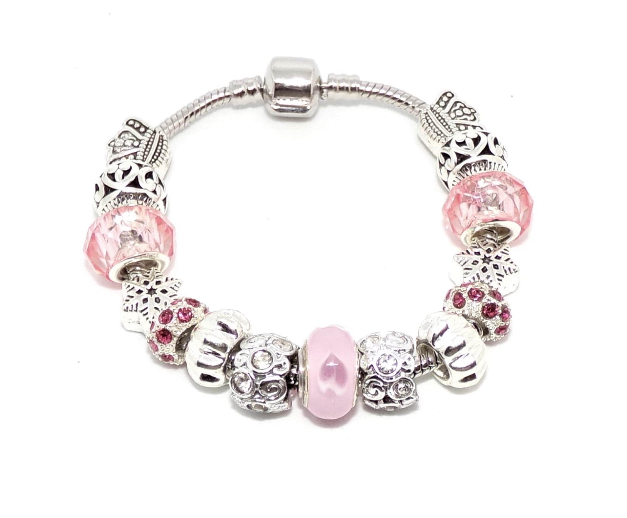 Bracelet with Silver and Pink Charms Style Pandora Etsy