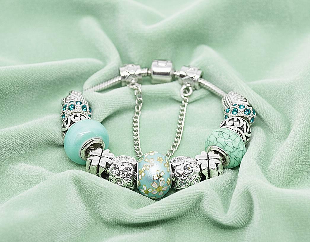 Pandora-style Bracelet With Silver and Celadon Green Charms - Etsy