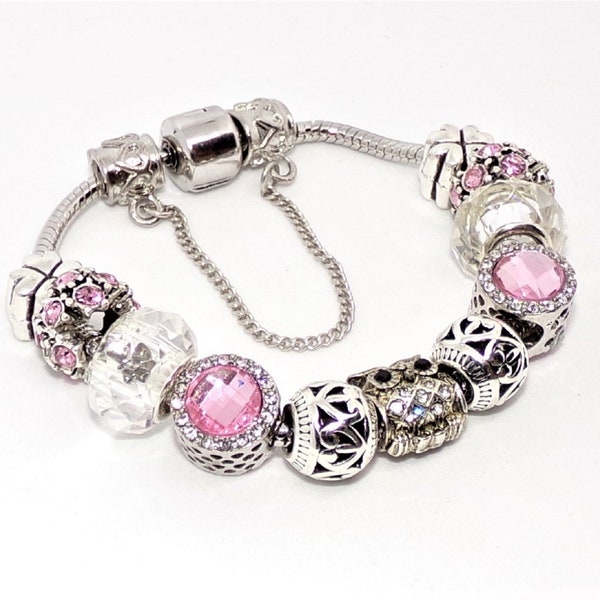 Bracelet avec Charms argent et rose Style Pandora
