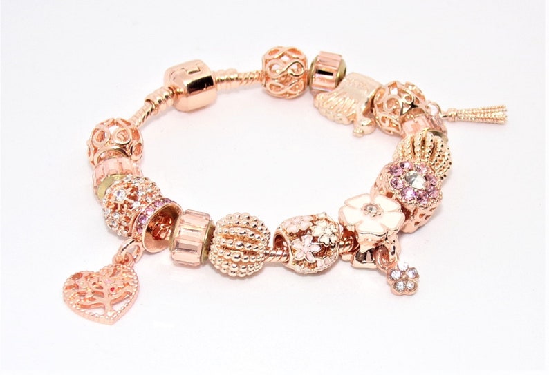 Bracelet with Pandora-style rose gold charms image 3