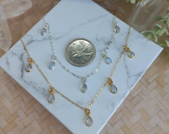 Dainty Rainbow Moonstone Short Necklace,bibs, White Gemstone