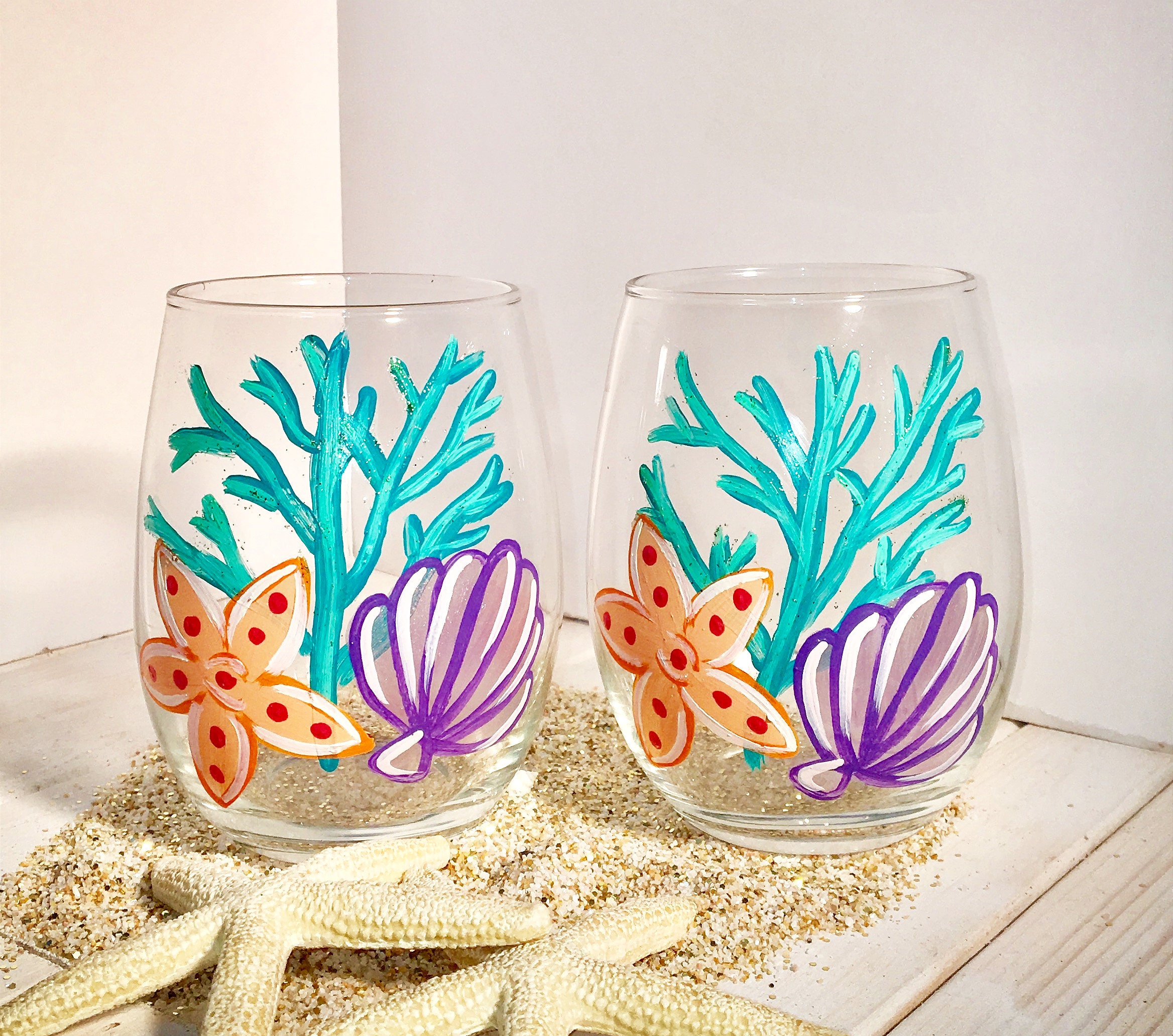 Tropical Coral Wine Glass Beach Ocean Coastal Wine Glass Etsy