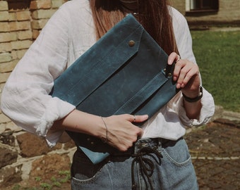 Cartera de piel grabada para mujer carpeta de piel macbook case