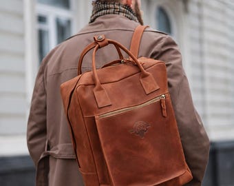 Zaino in pelle per laptop, zaino per MacBook da 15,6 pollici, zaino in pelle pieno fiore, zaino da lavoro per uomo e donna, borsa da viaggio fatta a mano