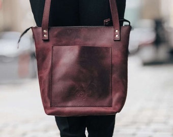 Genuine Leather Tote Bag Women  Zipper Leather Purse Travel Essential