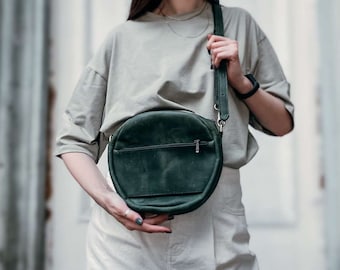 Round leather bag Leather circle round purse bag Crossbody bags for women Small leather shoulder bag