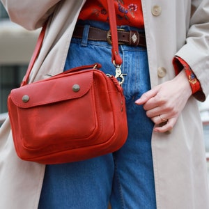 Small crossbody bag leather purse women small leather purse leather travel bag Red