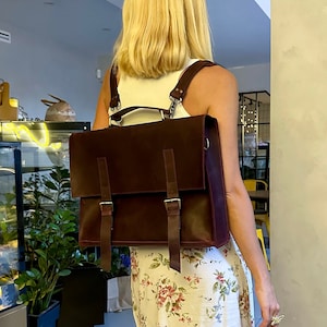Maletín tipo mochila convertible de cuero - Mochila elegante para computadora portátil