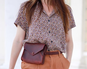 Personalized Burgundy Leather Belt Bag | Women's Waist Bag | Small Leather Bum Bag