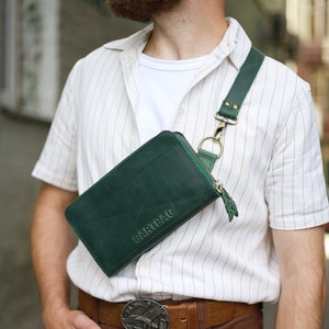 Sac banane en cuir à bandoulière – Vert, sac de voyage pour homme et femme, 11 couleurs, option personnalisable