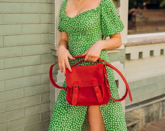 Women's Vintage Crazy Horse Red Leather Satchel | Stylish Crossbody Bag | Perfect Shoulder Bag for Everyday Use | Unique Handcrafted Purse