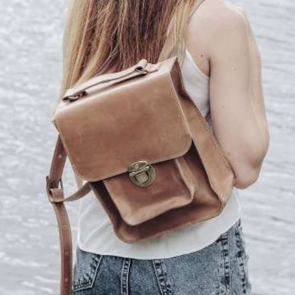 Leather backpack women Personalized backpack Mini backpack