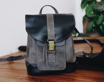 Leather Mini Backpack Purse, Travel Backpack for Women & Men, Handmade Vintage Daypack, Minimalist Everyday Leather Backpack
