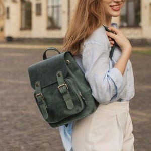 Elegant Black Leather Mini Backpack - Crazy Horse Leather Purse with Drawstring Closure for Women