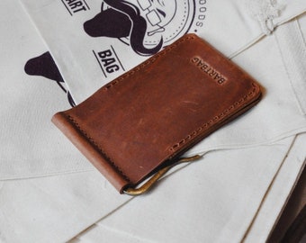 Pinza para billetes de piel Pinza para billetes personalizada Cartera fina Cartera con bolsillo delantero