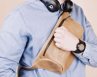 Leather sling bag Leather hip bag Leather fanny pack men