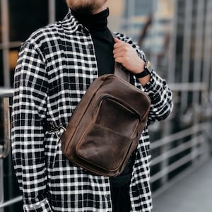 Sac à bandoulière en cuir Sac à dos avec sangle unique Sac en cuir crossbody pour hommes Sac à bandoulière pour hommes Sac unisexe