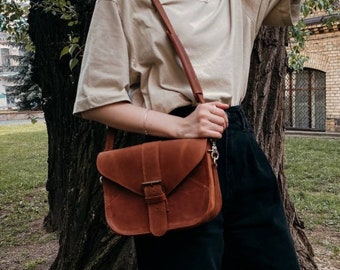 Boho crossbody bag, crossbody purse, brown leather crossbody bag, leather Saddle bag, Personalised leather bag for women