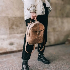 Leather backpack women Small backpack purse Mini backpack College student gift