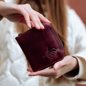 Personalized Burgundy Leather Zip Around Wallet | Women’s Elegant Leather Wallet | Travel Wallet for Women