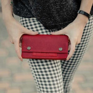 Damesportemonnee Lange portemonnee Telefoonportemonnee Portemonnee met monogram Leren clutch Leren portemonnee Dames