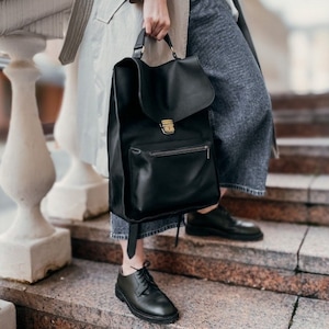 Personalized Leather Backpack: Women's Vintage Laptop Rucksack, Gift for Her