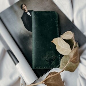 Portefeuille en cuir vert femmes Portefeuille personnalisé Bifold