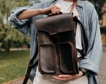 Leather backpack for Women Genuine Leather Purse Bag Unisex backpack Laptop backpack