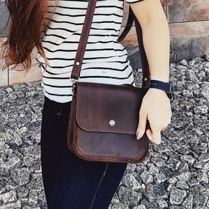 Small leather purse bag Brown leather crossbody bag