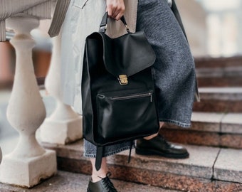 Personalized Leather Backpack: Women's Vintage Laptop Rucksack, Gift for Her