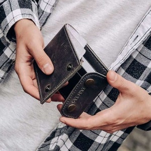 Cartera de piel Crazy Horse para hombre: tarjetero con bolsillo frontal y tarjeta de crédito