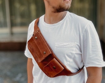 Leather fanny pack men Utility belt Waist bag