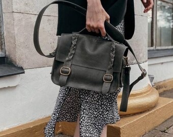 Leather Crossbody Bag for Women, Vintage Leather Messenger Purse, Handmade Shoulder Satchel, Everyday Leather Handbag