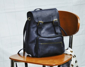 Mini mochila de couro para mulheres • Bolsa de couro genuíno • Mochila unissex para iPad