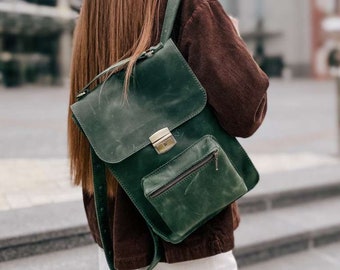 Lederrucksack für Damen. Laptop-Rucksack