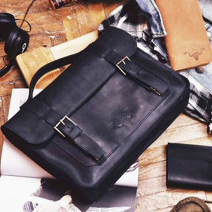 Cartera de cuero vintage: bolsa clásica para computadora portátil para hombres y mujeres