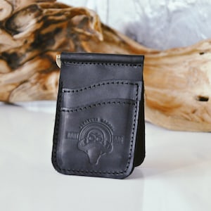 Billetera con clip para billetes Billetera de cuero para hombre Clip para billetes grabado