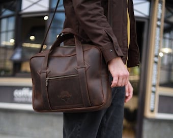 Leather work bag leather travel bag genuine leather bag men