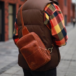 Vintage Crazy Horse lederen sling bag voor heren - leren heuptasje en heuptasje