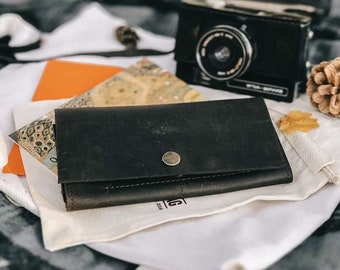 Cartera de cuero para mujer, cartera de cuero para mujer, cartera de cuero marrón