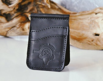 Billetera con clip para billetes Billetera de cuero para hombre Clip para billetes grabado